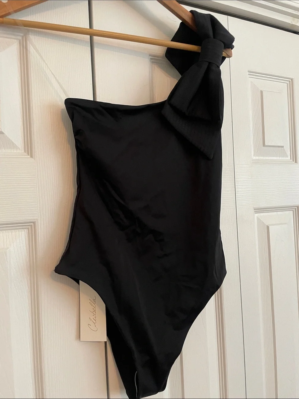 New Cleobella Inga Large Bow Black One Shoulder One Piece Bathing Suit Small